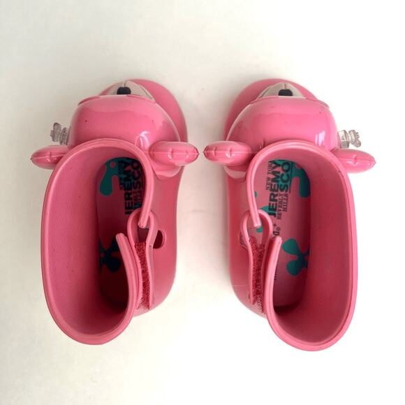 Mini Melissa + Jeremy Scott Pink Monkey Rainboots Water Resistant Boots Sz 6/7 - Picture 5 of 11